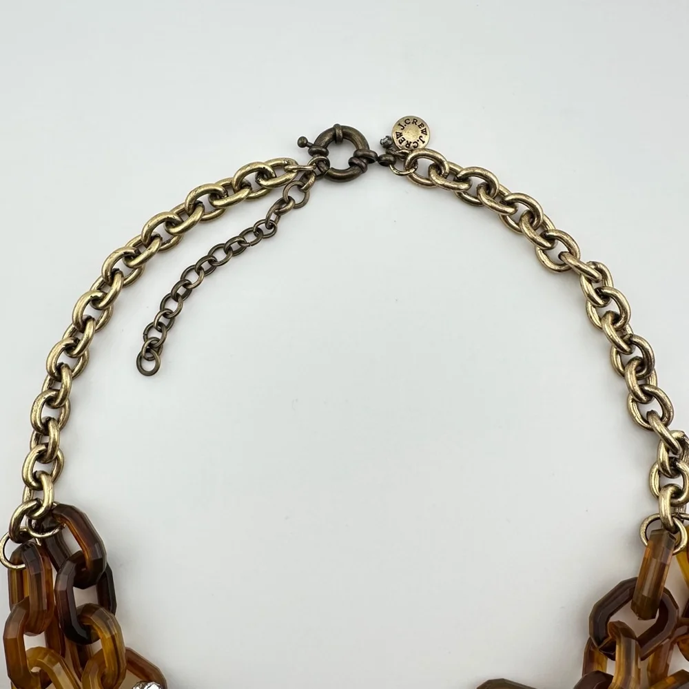 J.Crew Tortoiseshell Chunky Chain Link Necklace with Baguette Rhinestones